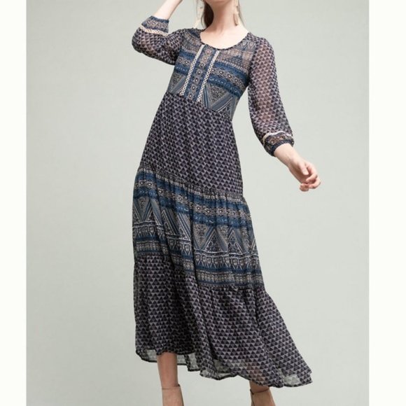 Anthropologie New Geometry Tiered Maxi Dress - Picture 1 of 11